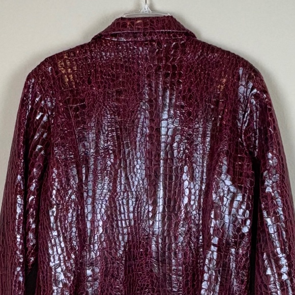 Bamboo Traders Maroon/Wine Faux Leather Reptile Print Lined Button Up Jacket - Picture 6 of 8